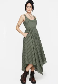 Blythe Cotton Handkerchief Hem Midaxi Dress - Green