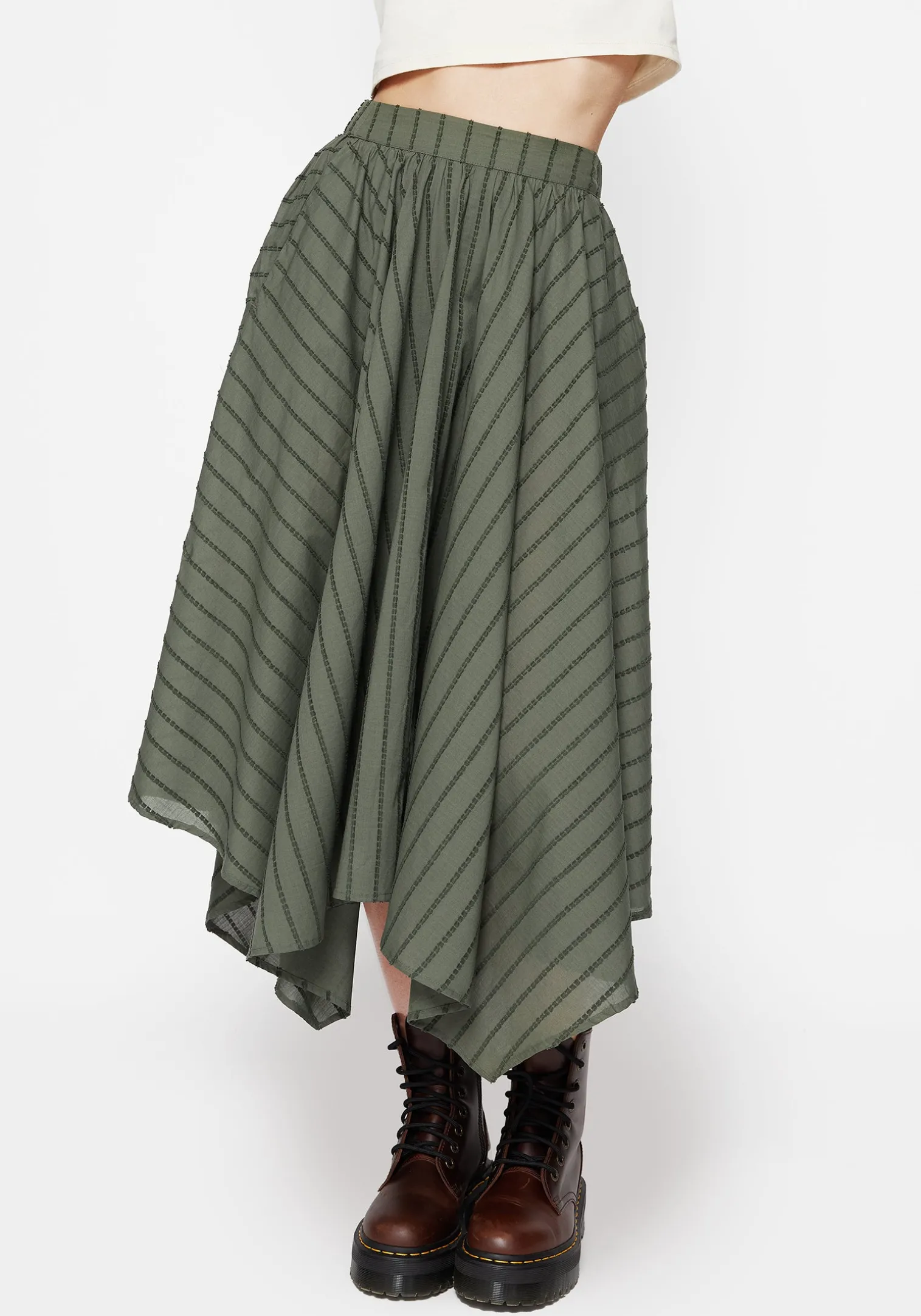 Blythe Cotton Handkerchief Hem Midaxi Skirt - Green