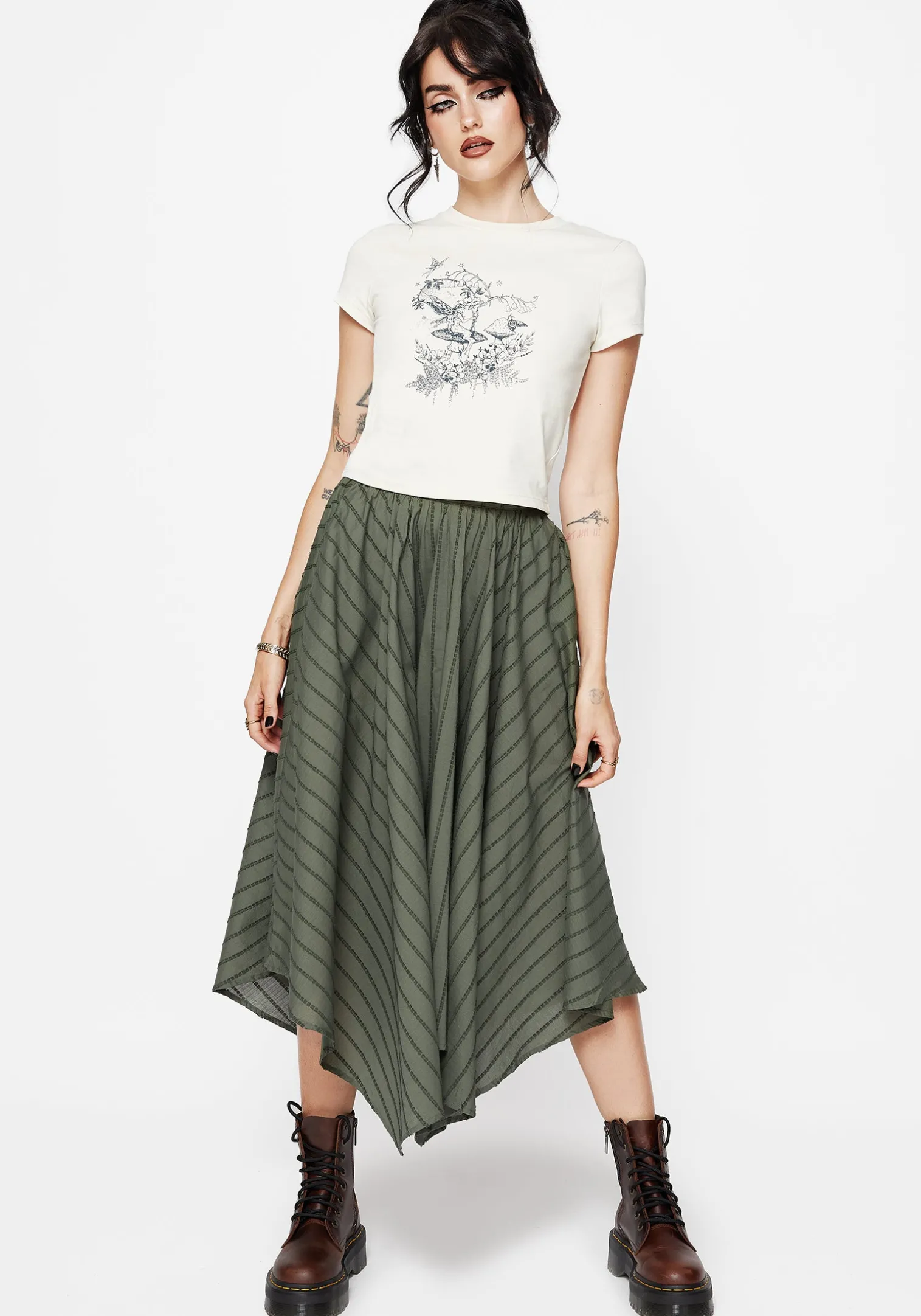 Blythe Cotton Handkerchief Hem Midaxi Skirt - Green