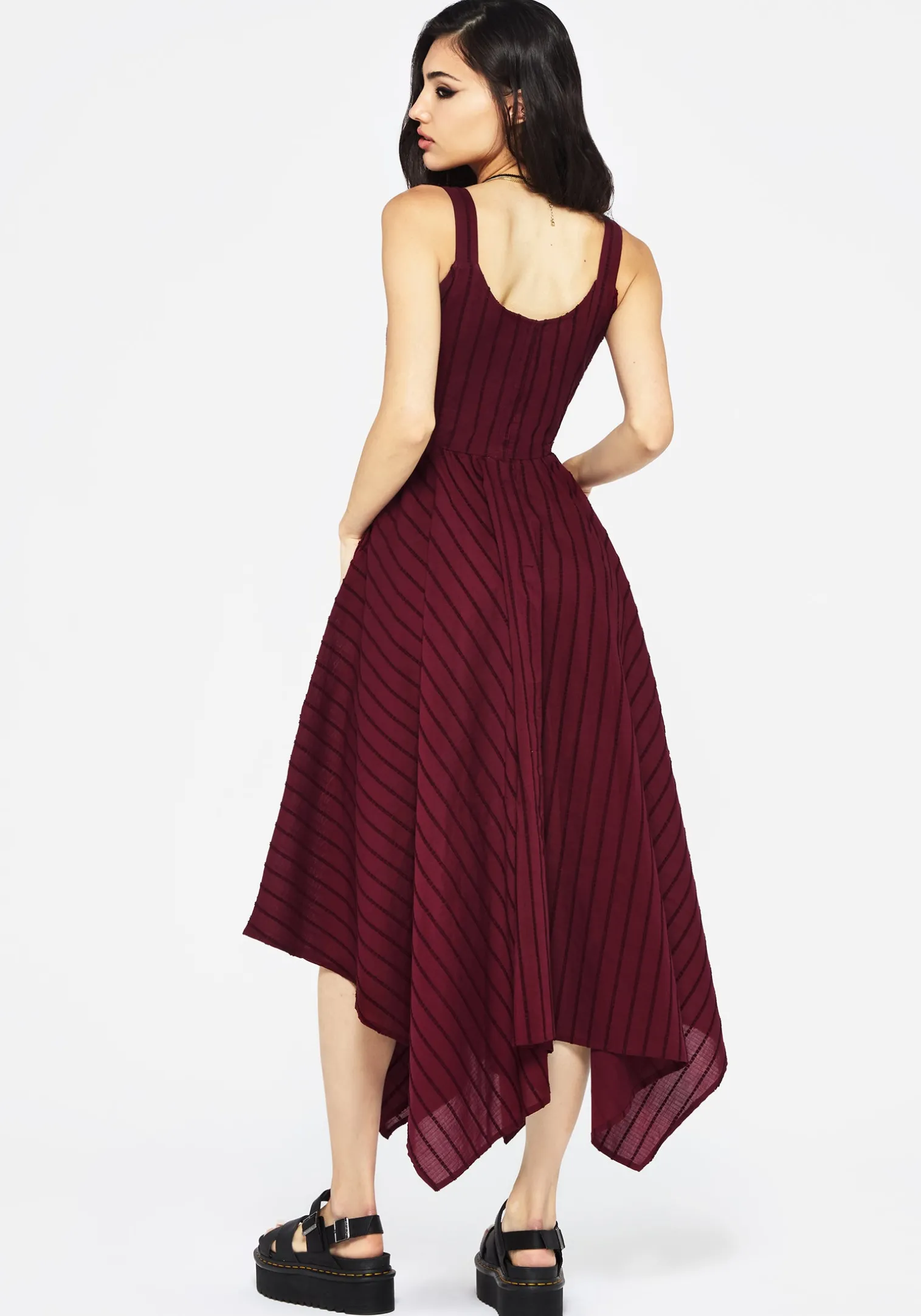Blythe Cotton Handkerchief Hem Midaxi Dress - Burgundy