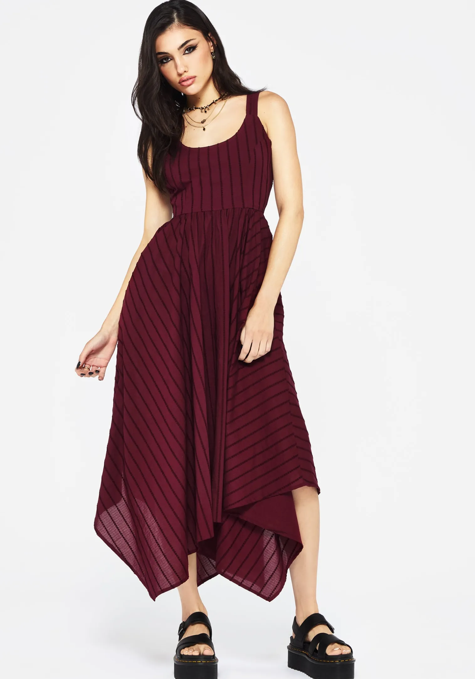 Blythe Cotton Handkerchief Hem Midaxi Dress - Burgundy