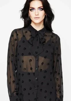 Bones Flocked Chiffon Button Up Blouse