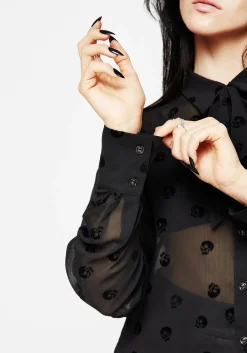 Bones Flocked Chiffon Button Up Blouse