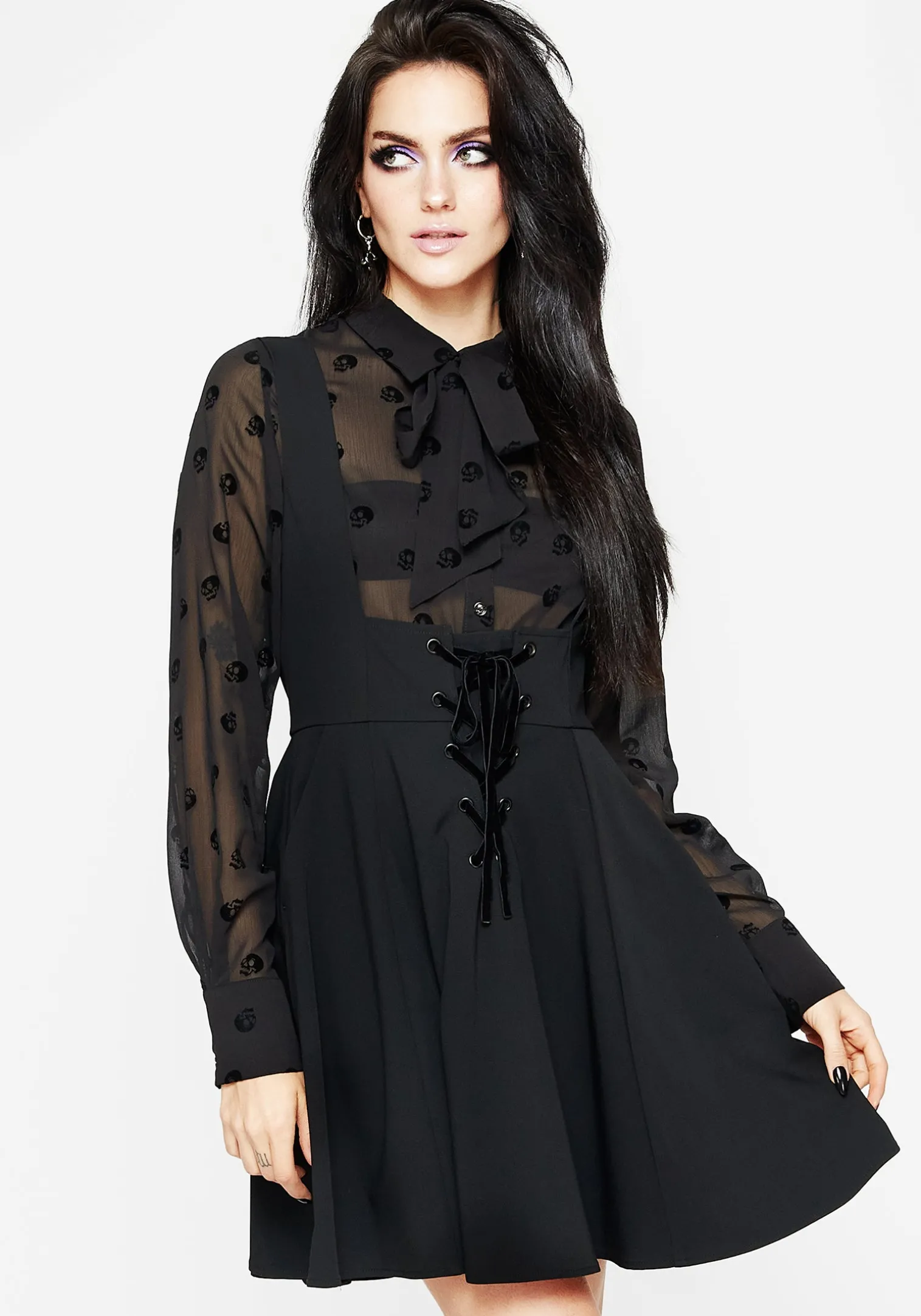 Bones Flocked Chiffon Button Up Blouse