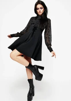 Bones Flocked Chiffon Button Up Blouse