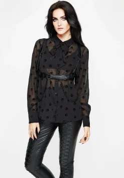 Bones Flocked Chiffon Button Up Blouse