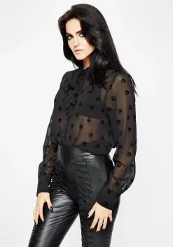 Bones Flocked Chiffon Button Up Blouse