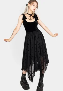 Bones Flocked Chiffon Handkerchief Hem Skirt