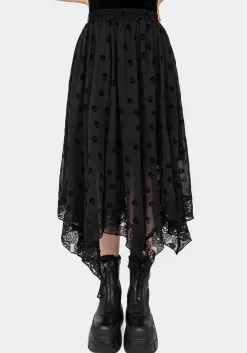 Bones Flocked Chiffon Handkerchief Hem Skirt