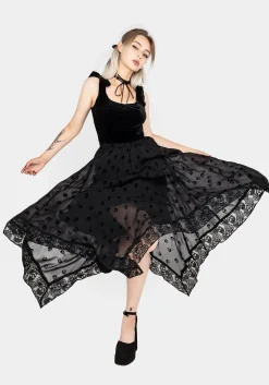 Bones Flocked Chiffon Handkerchief Hem Skirt