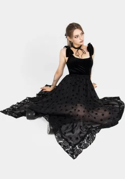 Bones Flocked Chiffon Handkerchief Hem Skirt