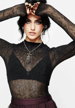 Bouquet Floral Flocked Velour Mesh Top