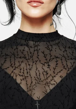 Bouquet Floral Flocked Velour Mesh Top