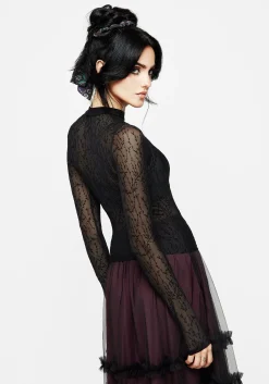 Bouquet Floral Flocked Velour Mesh Top