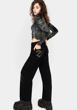 Buckthorn Embroidered Denim Barrel Leg Jeans