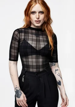 Buffy Check Mesh Short Sleeve Top