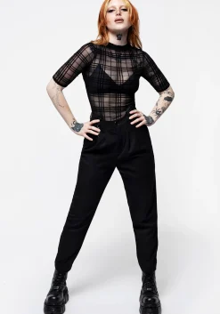 Buffy Check Mesh Short Sleeve Top