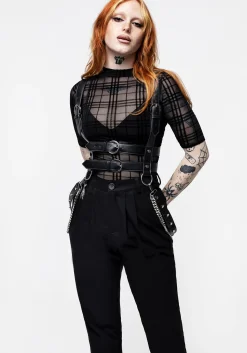 Buffy Check Mesh Short Sleeve Top