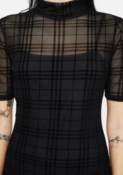 Buffy Flocked Velour Check Mesh Bodycon Midaxi Dress