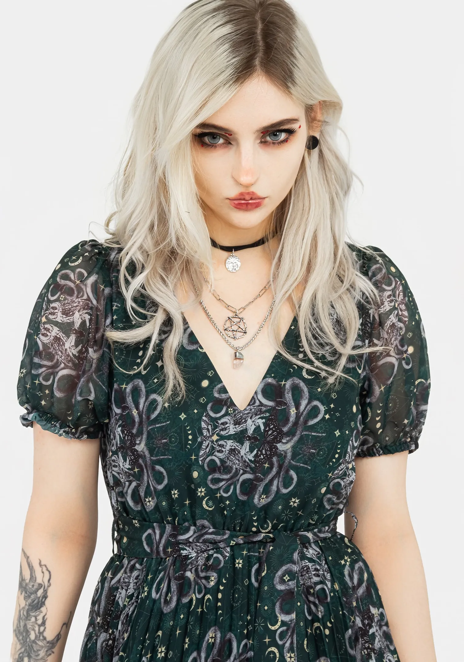 Cailleach Puff Sleeve Pleated Mini Dress
