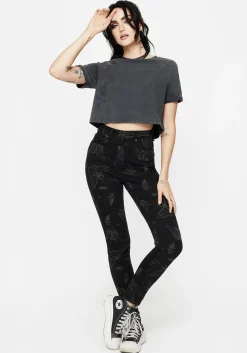 Callopistria Moth Print Denim Skinny Jeans