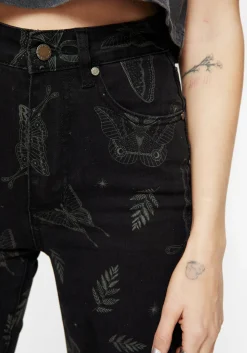 Callopistria Moth Print Denim Skinny Jeans