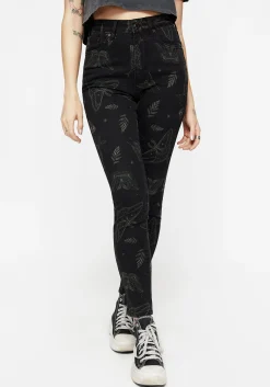 Callopistria Moth Print Denim Skinny Jeans