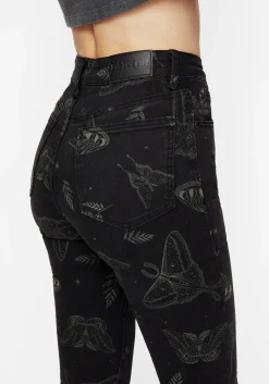 Callopistria Moth Print Denim Skinny Jeans