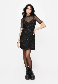 Callopistria Moth Print Denim Mini Apron Dress