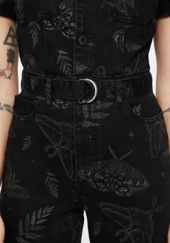 Callopistria Moth Print Denim Jumpsuit