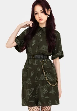 Callopistria Moth Print Mini Shirt Dress - Green