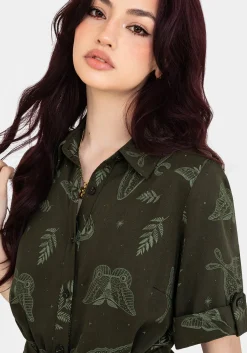 Callopistria Moth Print Mini Shirt Dress - Green