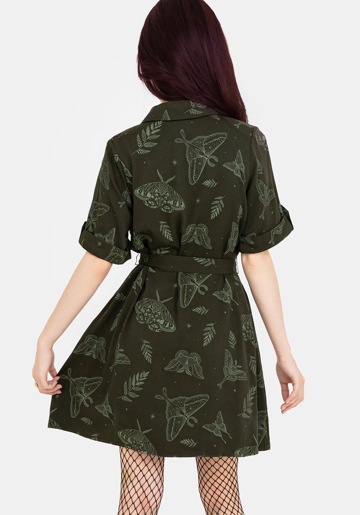 Callopistria Moth Print Mini Shirt Dress - Green