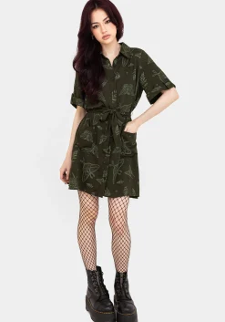 Callopistria Moth Print Mini Shirt Dress - Green