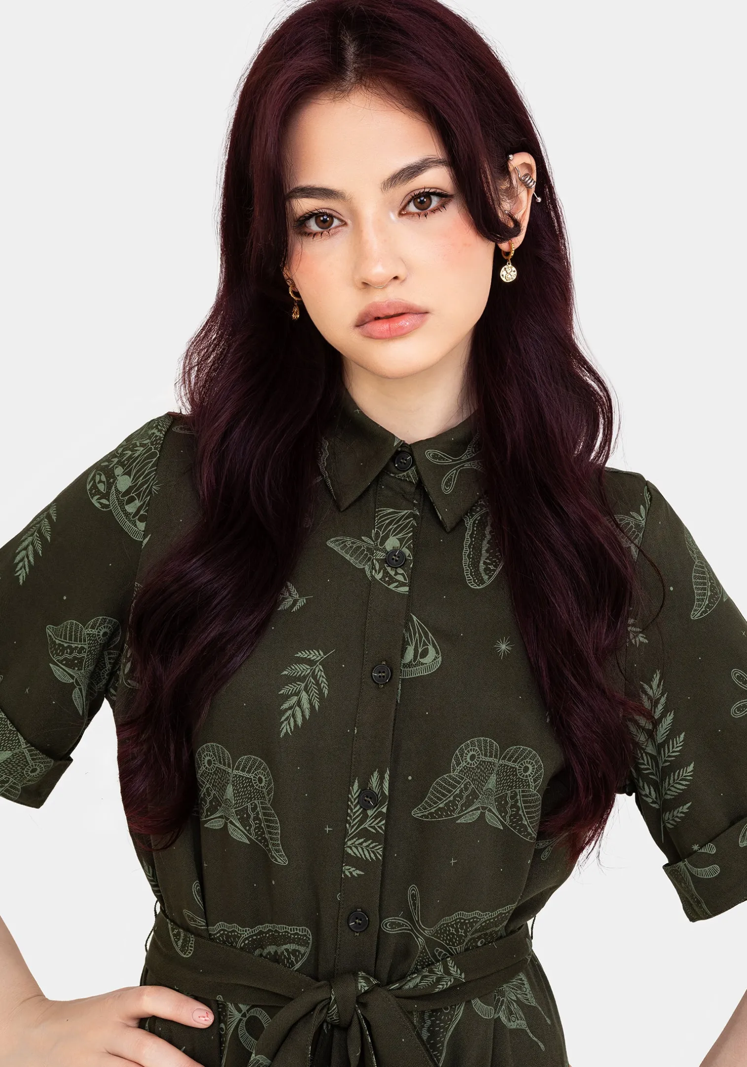 Callopistria Moth Print Mini Shirt Dress - Green