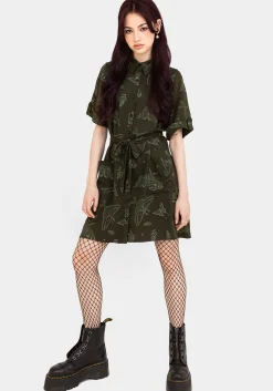 Callopistria Moth Print Mini Shirt Dress - Green