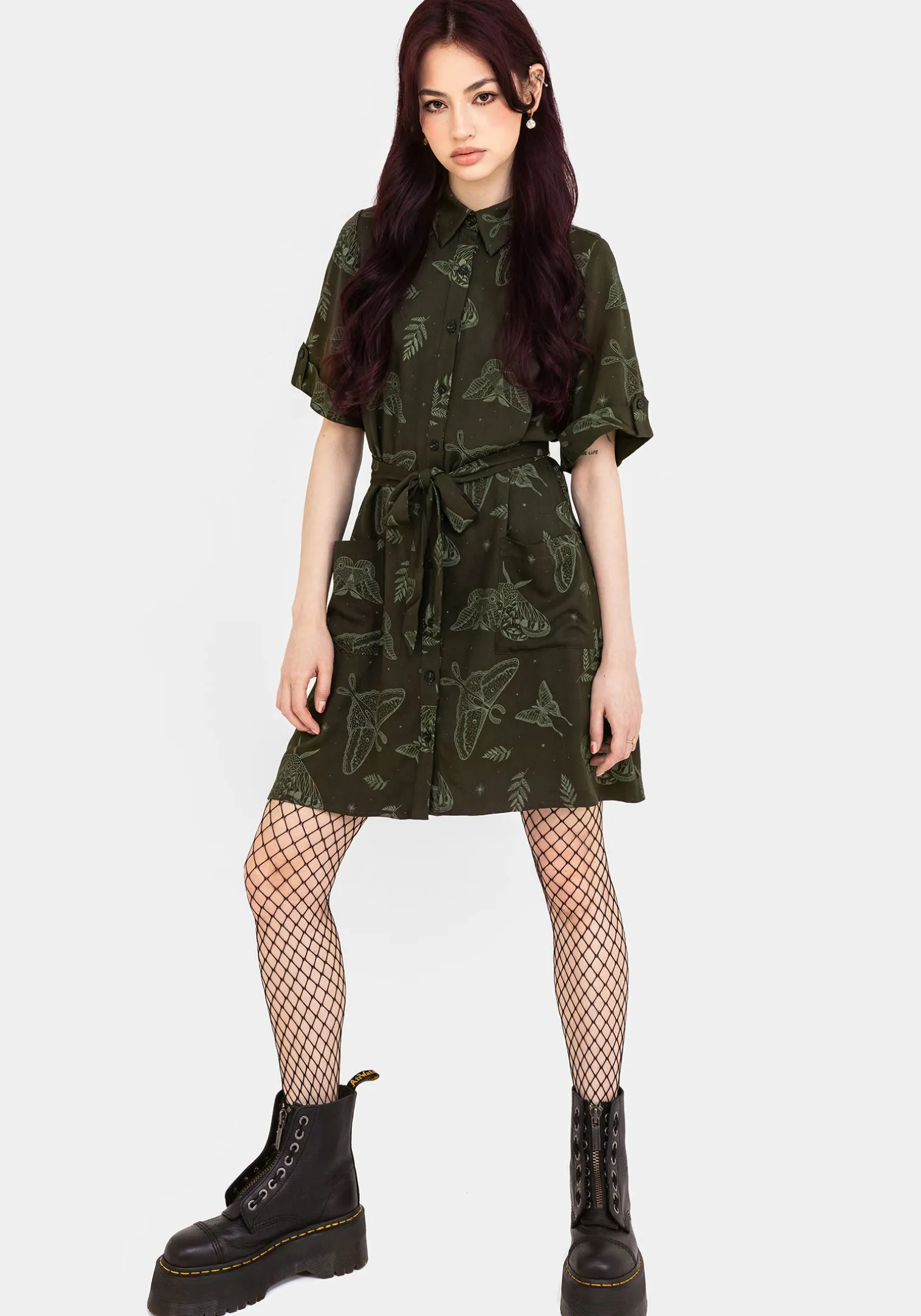 Callopistria Moth Print Mini Shirt Dress - Green