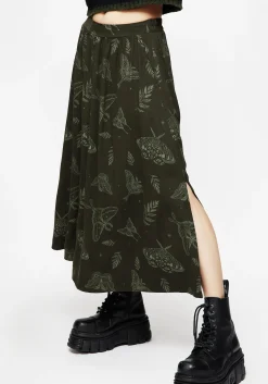 Callopistria Moth Print Midi Skirt - Green