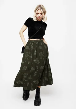 Callopistria Moth Print Midi Skirt - Green