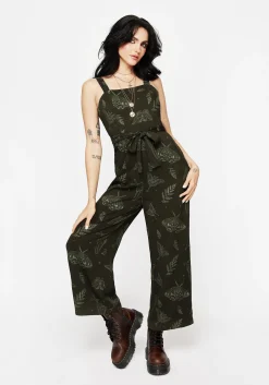 Callopistria Moth Print Wide Leg Jumpsuit - Green
