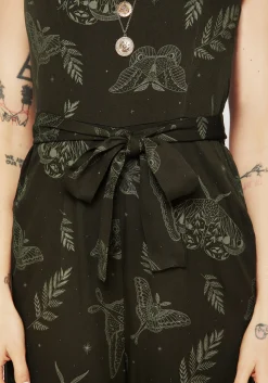 Callopistria Moth Print Wide Leg Jumpsuit - Green