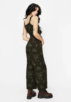 Callopistria Moth Print Wide Leg Jumpsuit - Green