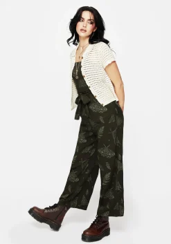 Callopistria Moth Print Wide Leg Jumpsuit - Green