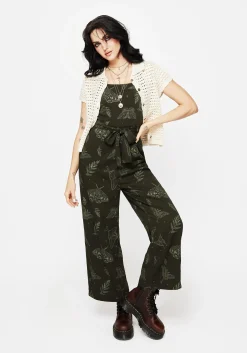 Callopistria Moth Print Wide Leg Jumpsuit - Green