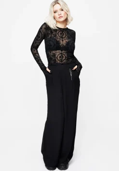 Cameo Floral Flocked Mesh Long Sleeve Top