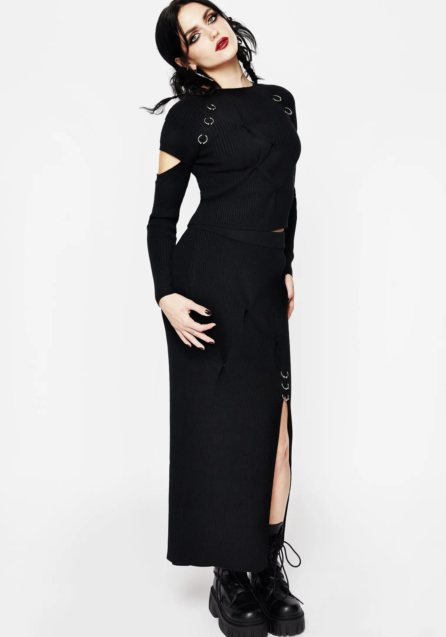 Captive Hardware Cut Out Rib Sweater