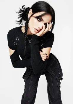 Captive Hardware Cut Out Rib Sweater