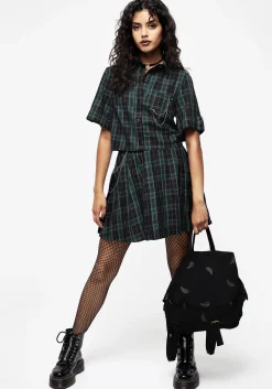 Cardio Check Cotton Pleated Mini Skirt