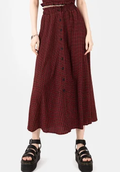 Carmine Textured Check Button Up Midaxi Skirt