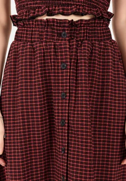 Carmine Textured Check Button Up Midaxi Skirt